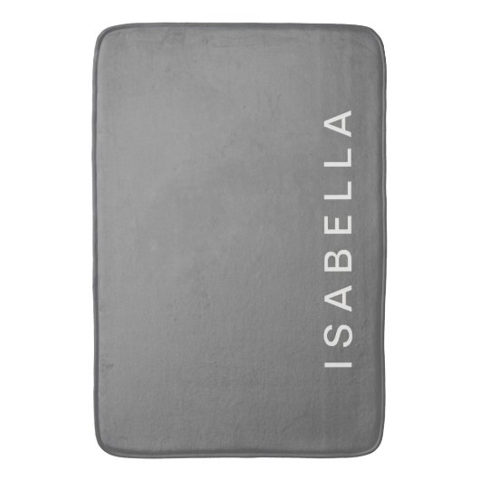 Moderne minimale grijze gepersonaliseerde naam badmat (Voorkant Verticaal)