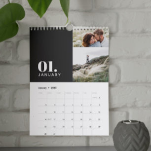 Moderne minimale grijze multi-fotofamilie kalender