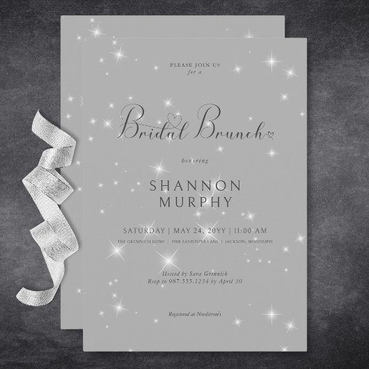 Moderne minimale grijze Sparkle Bridal Brunch Kaart