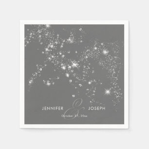 Moderne minimale Grijze & Witte Glam Diamanten Servet