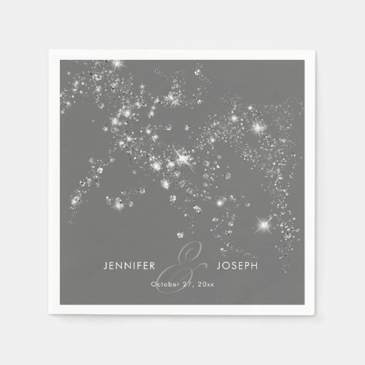 Moderne minimale Grijze & Witte Glam Diamanten Servet (Voorkant)