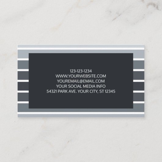 Moderne minimale grijze witte strepen visitekaartje (Achterkant)