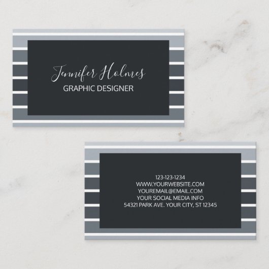 Moderne minimale grijze witte strepen visitekaartje (Voorkant / Achterkant)