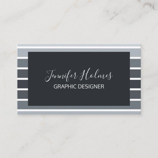 Moderne minimale grijze witte strepen visitekaartje (Voorkant)