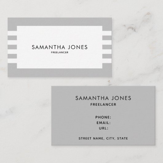 Moderne, minimale grijze witte strepes Freelancer Visitekaartje (Voorkant / Achterkant)