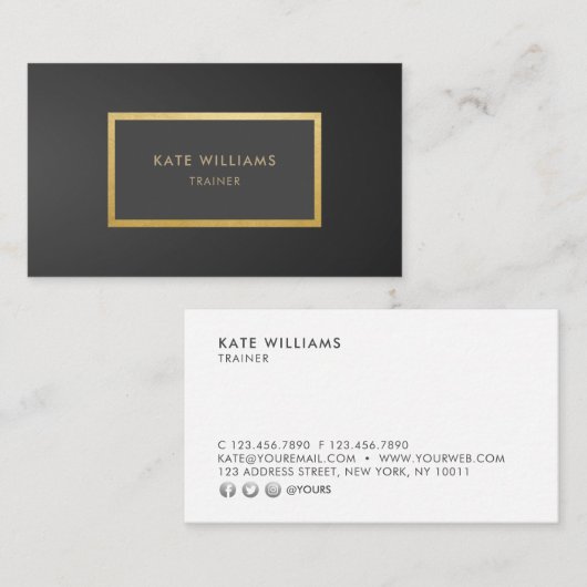 Moderne, minimale grijze, zwarte gradiënt Gold Lux Visitekaartje (Voorkant / Achterkant)