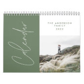 Moderne, minimale groene 2 fotofamilie elegant kalender (Hoes)