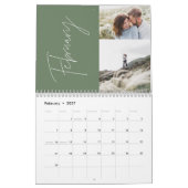 Moderne, minimale groene 2 fotofamilie elegant kalender (Feb 2027)