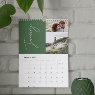 Moderne, minimale groene 2 fotofamilie elegant kalender