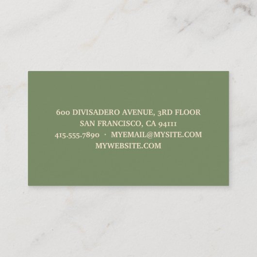 Moderne minimale groene advocaat visitekaartje (Achterkant)