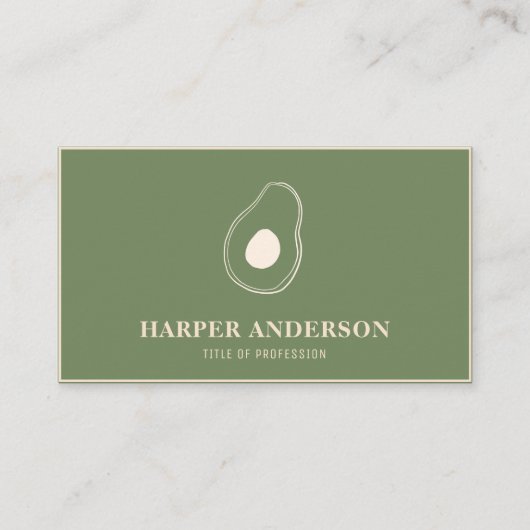Moderne minimale groene Avocado Professional Busin Visitekaartje (Voorkant)