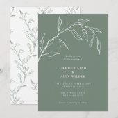 Moderne, minimale groene botanische lef bruiloft kaart (Voorkant / Achterkant)