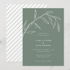 Moderne, minimale groene botanische lef bruiloft kaart