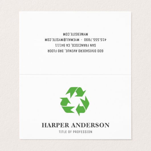 Moderne, minimale groene eco-recycling Professiona Visitekaartje (Buitenkant ongevouwen)