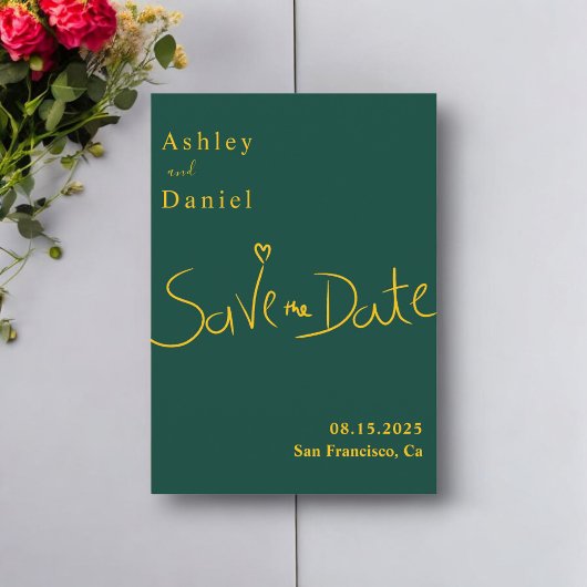 Moderne minimale groene en gouden elegante chique save the date