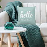 Moderne minimale groene en witte Hallo en uw naam Kussen<br><div class="desc">Moderne minimale groene en witte Hallo en uw naam</div>