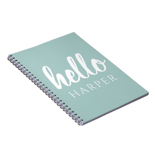 Moderne minimale groene en witte Hallo en uw naam Notitieboek (Rechterzijde)