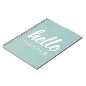 Moderne minimale groene en witte Hallo en uw naam Notitieboek (Linkerzijde)