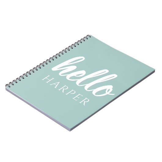 Moderne minimale groene en witte Hallo en uw naam Notitieboek (Linkerzijde)