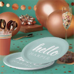 Moderne minimale groene en witte Hallo en uw naam Papieren Bordje<br><div class="desc">Moderne minimale groene en witte Hallo en uw naam</div>