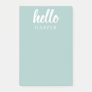 Moderne minimale groene en witte Hallo en uw naam Post-it® Notes