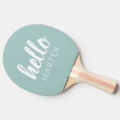 Moderne minimale groene en witte Hallo en uw naam Tafeltennisbatje (Zijkant)