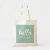 Moderne minimale groene en witte Hallo en uw naam Tote Bag (Voorkant)