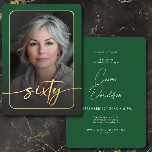 Moderne minimale groene foto 60ste verjaardag folie uitnodiging
