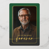 Moderne minimale groene foto pensioen partij folie uitnodiging (Voorkant)