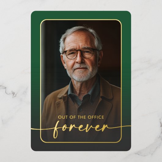 Moderne minimale groene foto pensioen partij folie uitnodiging (Voorkant)