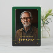 Moderne minimale groene foto pensioen partij folie uitnodiging (Staand Voorkant)