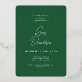 Moderne minimale groene foto pensioen partij folie uitnodiging (Achterkant)