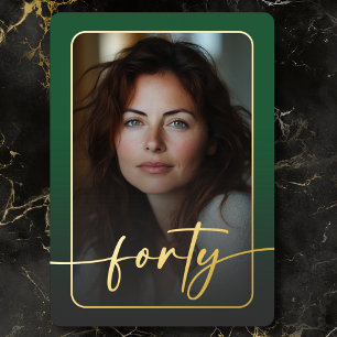 Moderne minimale groene foto veertigste verjaardag folie uitnodiging