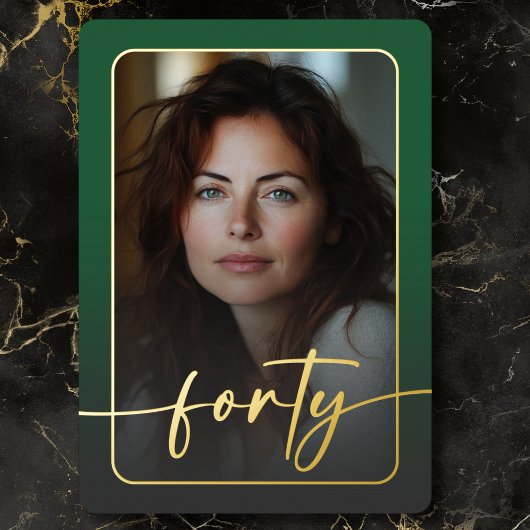 Moderne minimale groene foto veertigste verjaardag folie uitnodiging