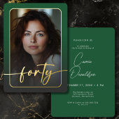 Moderne minimale groene foto veertigste verjaardag folie uitnodiging