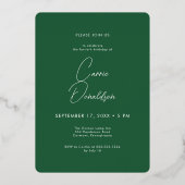 Moderne minimale groene foto veertigste verjaardag folie uitnodiging (Achterkant)