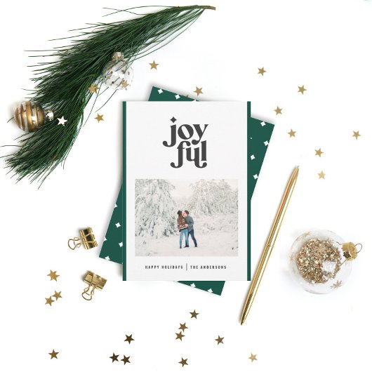 Moderne minimale groene kersttypografie 1 foto feestdagenkaart