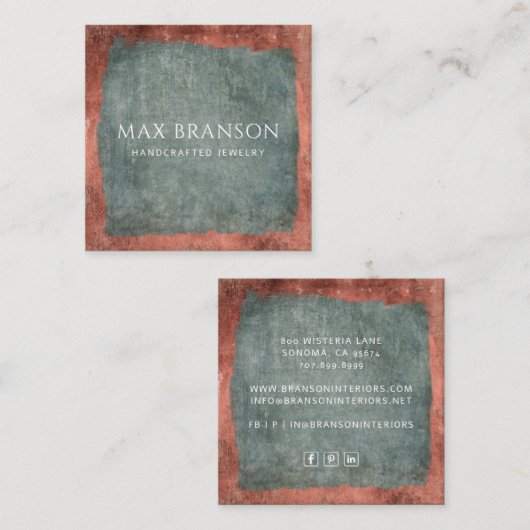 Moderne minimale groene koper sieraden ontwerper vierkante visitekaartje (Voorkant / Achterkant)