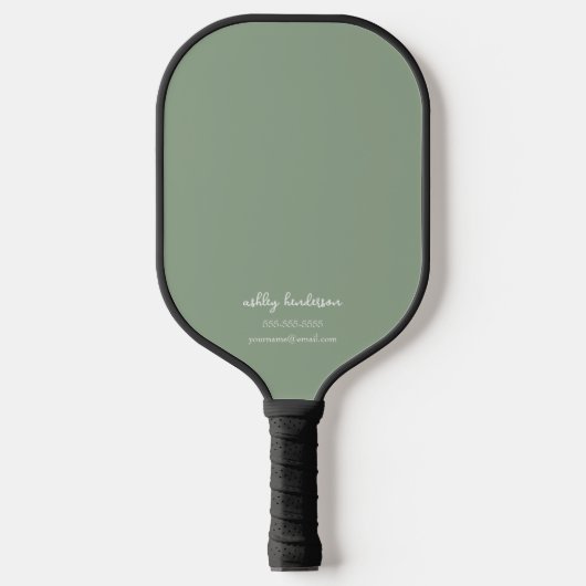 Moderne minimale groene monogram naam + contactgeg pickleball paddle (Voorkant)