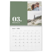 Moderne minimale groene multi foto familie kalender (Mar 2026)