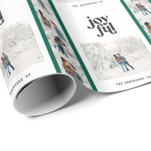 Moderne, minimale groene multi-fotoreste kerst cadeaupapier