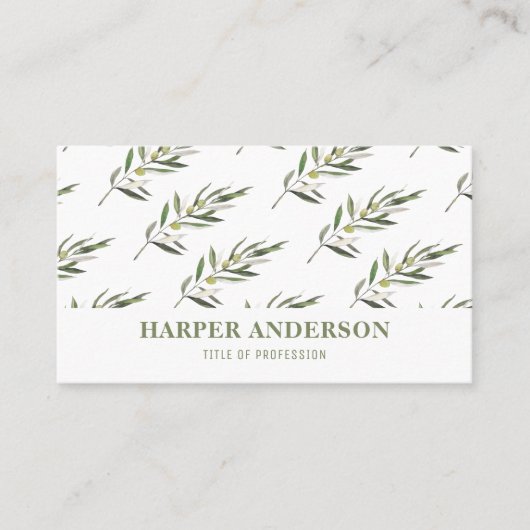 Moderne minimale groene olijfboomstructuur Profess Visitekaartje (Voorkant)