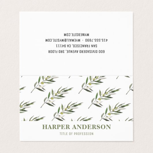 Moderne minimale groene olijfboomstructuur Profess Visitekaartje (Buitenkant ongevouwen)