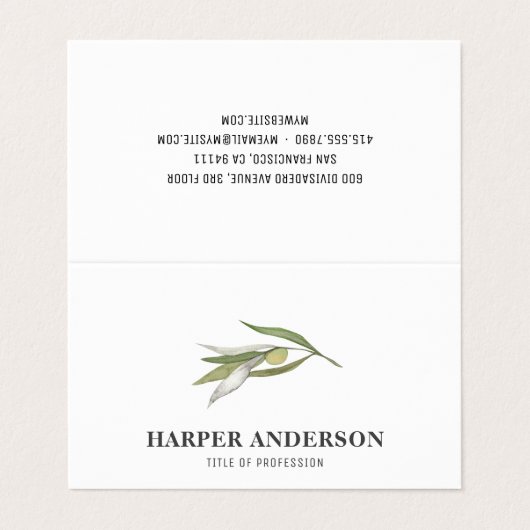 Moderne minimale groene olijfboomstructuur Profess Visitekaartje (Buitenkant ongevouwen)