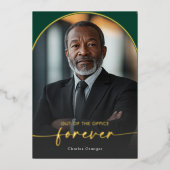 Moderne minimale groene pensioenpartij folie uitnodiging (Voorkant)