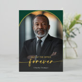 Moderne minimale groene pensioenpartij folie uitnodiging (Staand Voorkant)