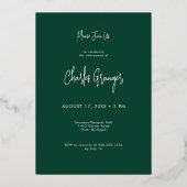 Moderne minimale groene pensioenpartij folie uitnodiging (Achterkant)