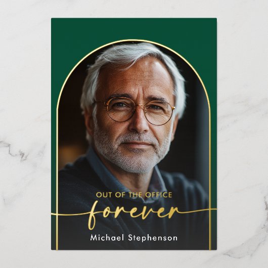 Moderne minimale groene pensioenpartij folie uitnodiging (Voorkant)