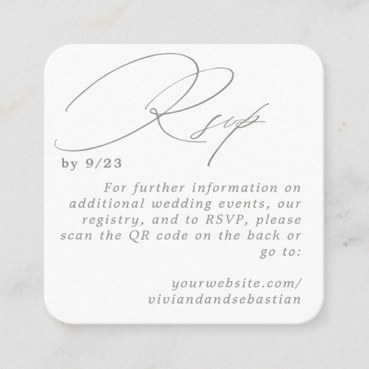 Moderne Minimale Groene Sage RSVP QR Code Kaart (Voorkant)