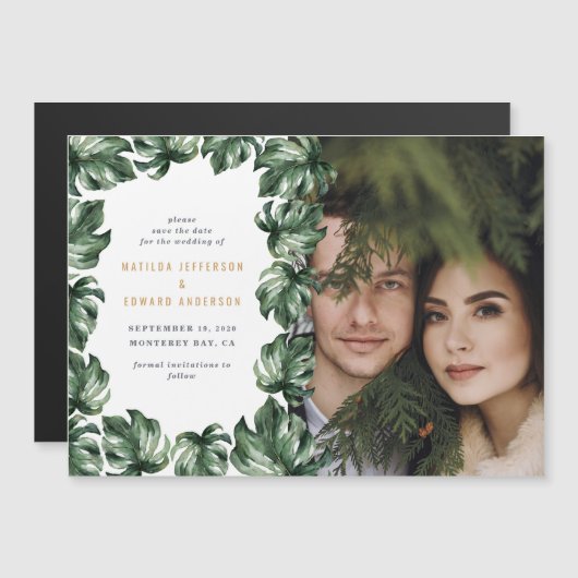 Moderne minimale groene tropische palmfotobruiloft (Voorkant / Achterkant)